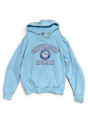 Vintage University Of Roma Hoodie  Light Blue Size Medium Light Distressed